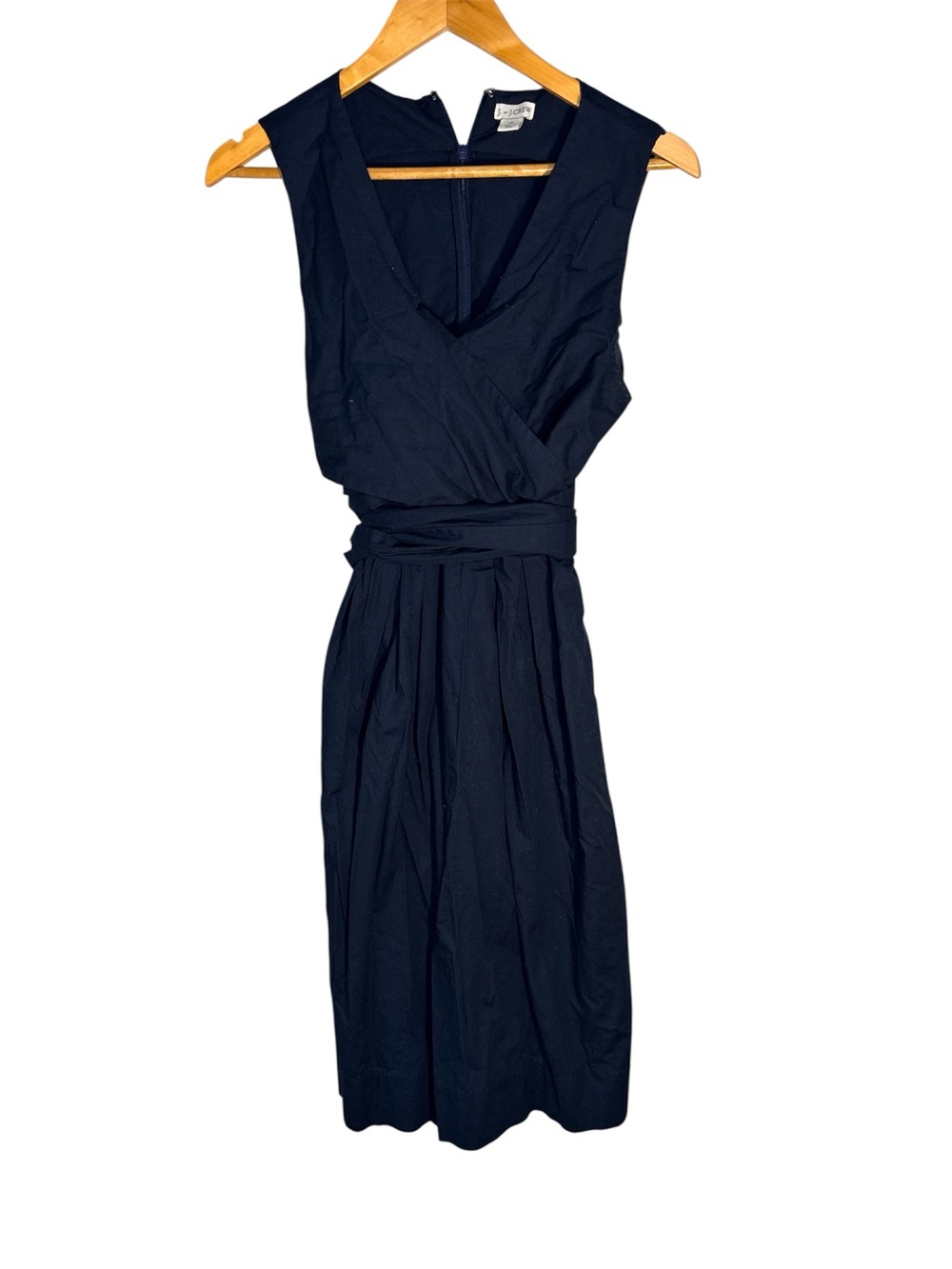 J by J. CREW Navy Blue Wrap Tie Front Fit Flare Stretch Dress Size 12 Versatile